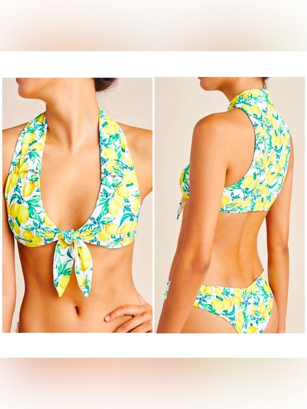 NEW Onia Anthropologie Salerno Lemon Print Bikini Top Womens M